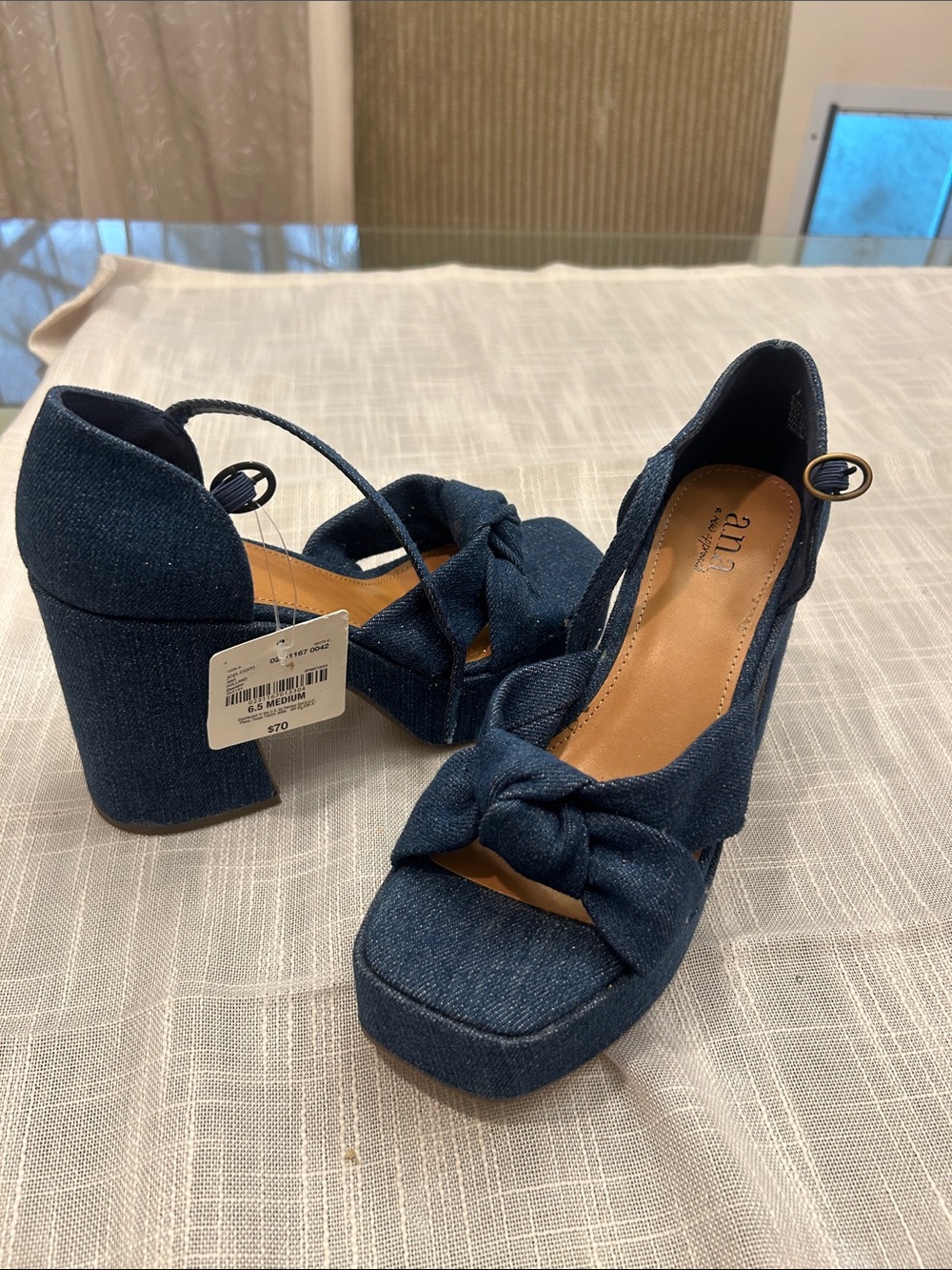 A New Day Denim Knot Platform Sandals - Navy Blue